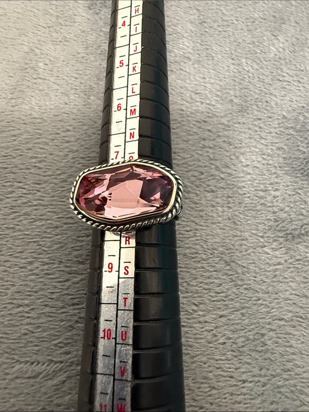 Silver Rope-Edge Pink Stone Statement Ring